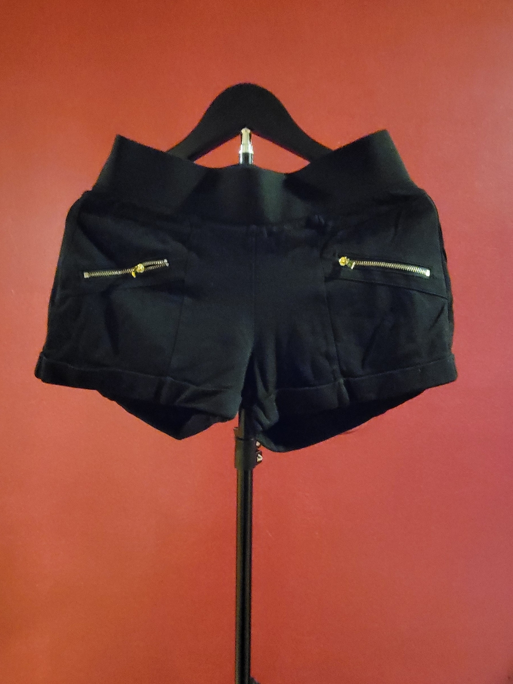 Ci Sono Black Shorts with Gold Zip Accents